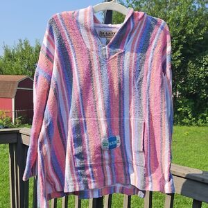 Vintage B.U.M. Equipment Striped Hoodie Pullover Sz M 90s Surf Style